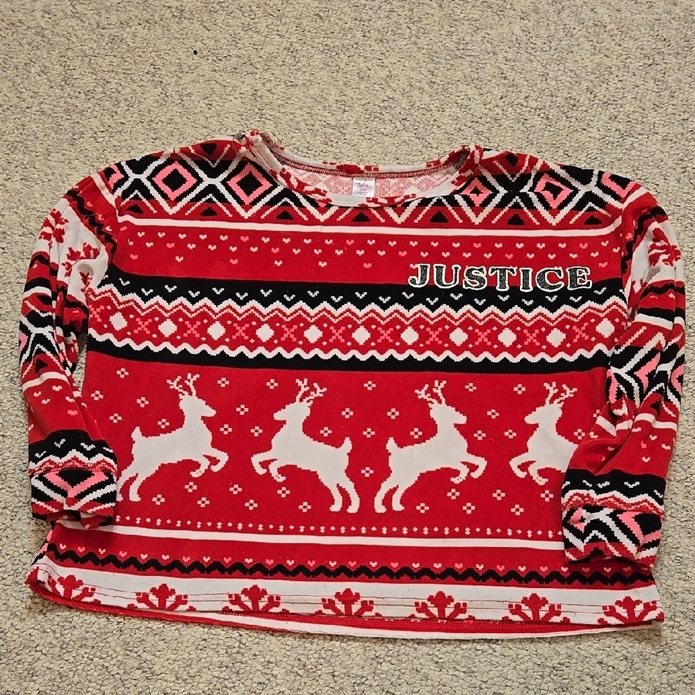 Justice Red Reindeer Kids Sleepwear Top